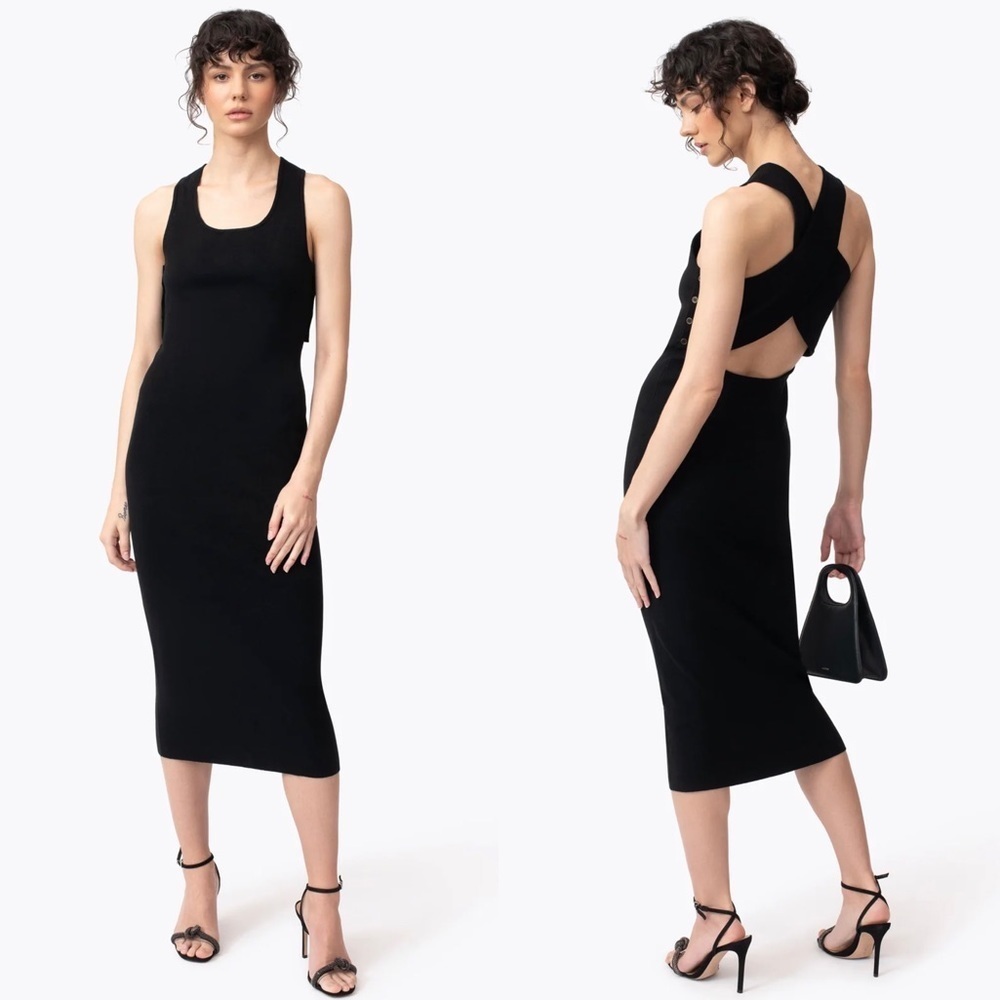 Narvan Black Linen Blend Knit Midi Dress Sz S Reversible Quiet Luxury Old Money